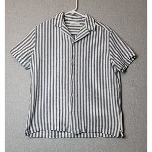 Sonoma 100% Cotton Blue White Striped SS Button Up Summer Camp Shirt Mens Medium